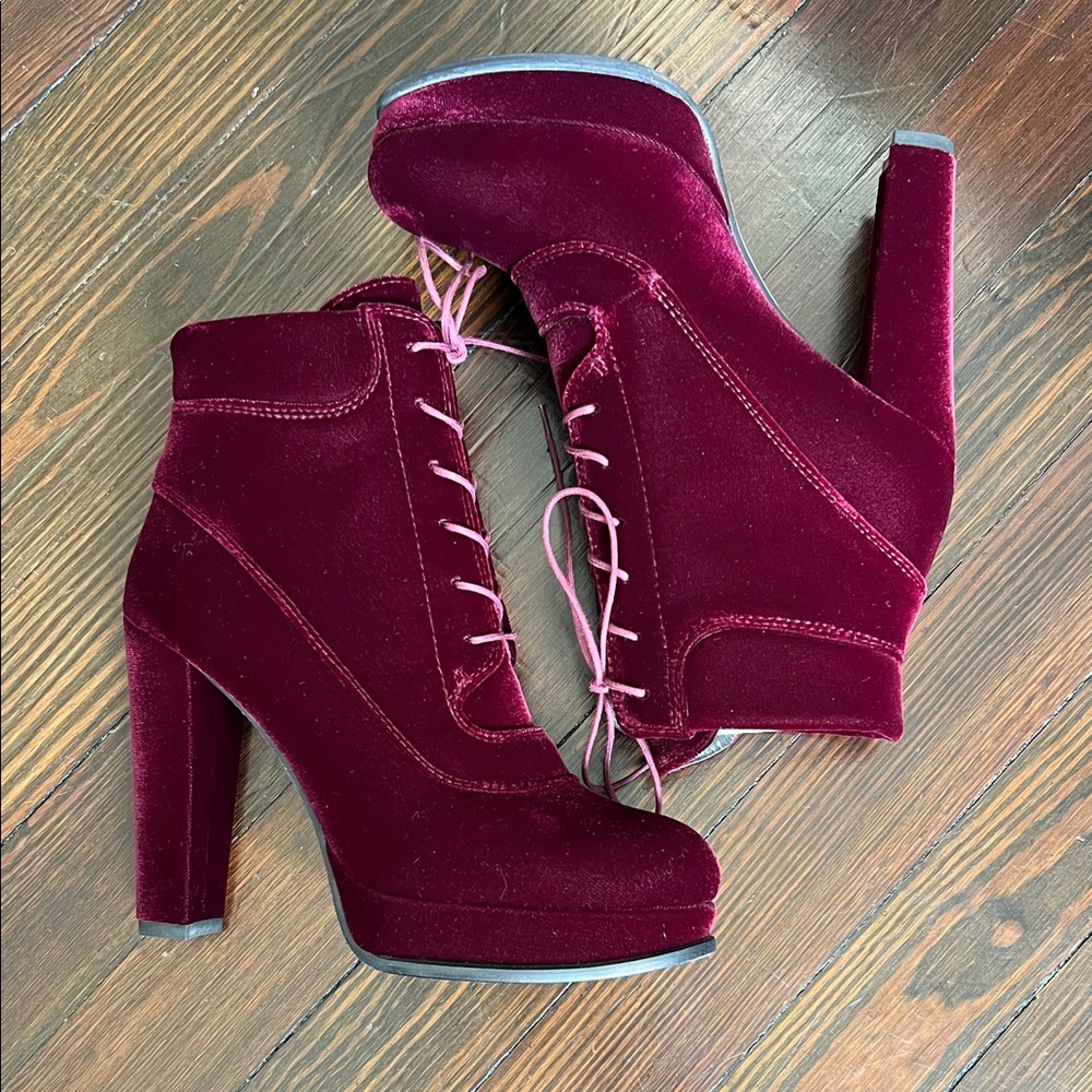 Stuart Weitzman Burgundy Velvet Boots